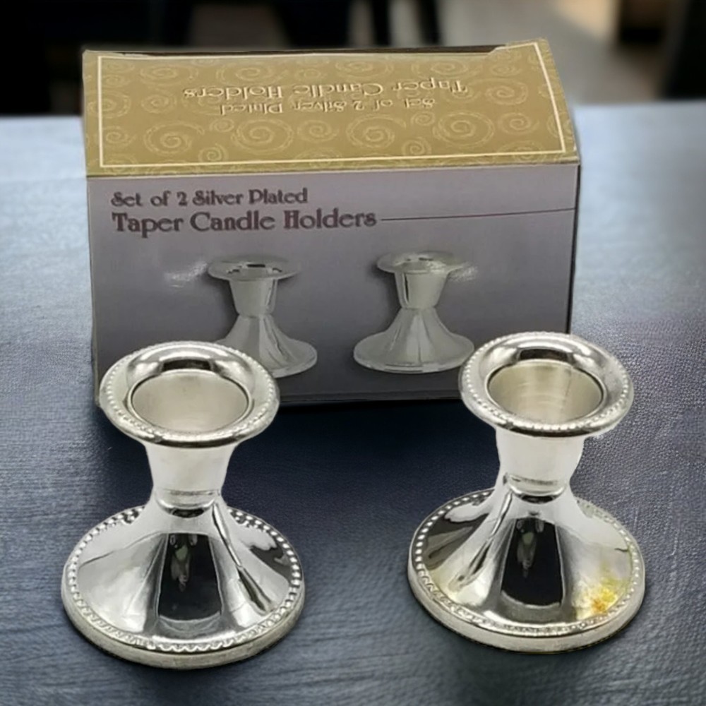Candle Holders Silver Plated Taper Metal Two Set